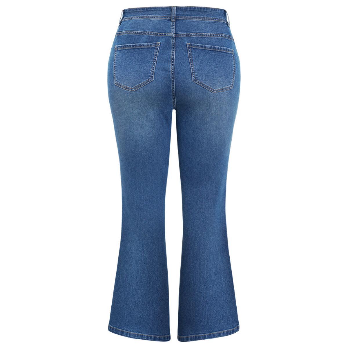 Plus Size Flare Leg Very Stretchy Medium Wash Jeans Women Blue Casual Plain High stretch Pocket Jeans BloomChic 20/2X Product Image