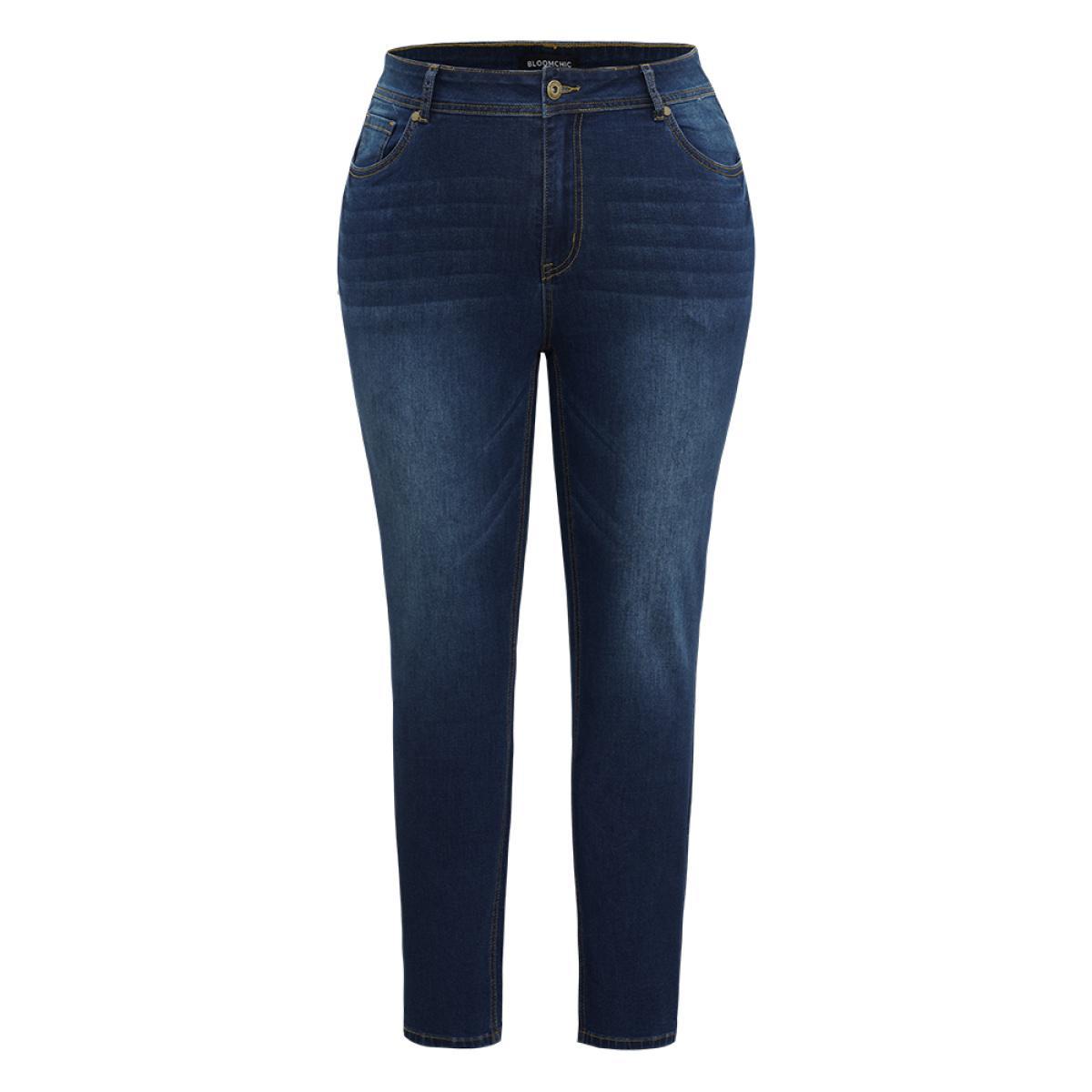 Plus Size Skinny Dark Wash Zipper Fly Jeans Women DarkBlue Casual Plain Plain High stretch Pocket Jeans BloomChic 26/4X Product Image