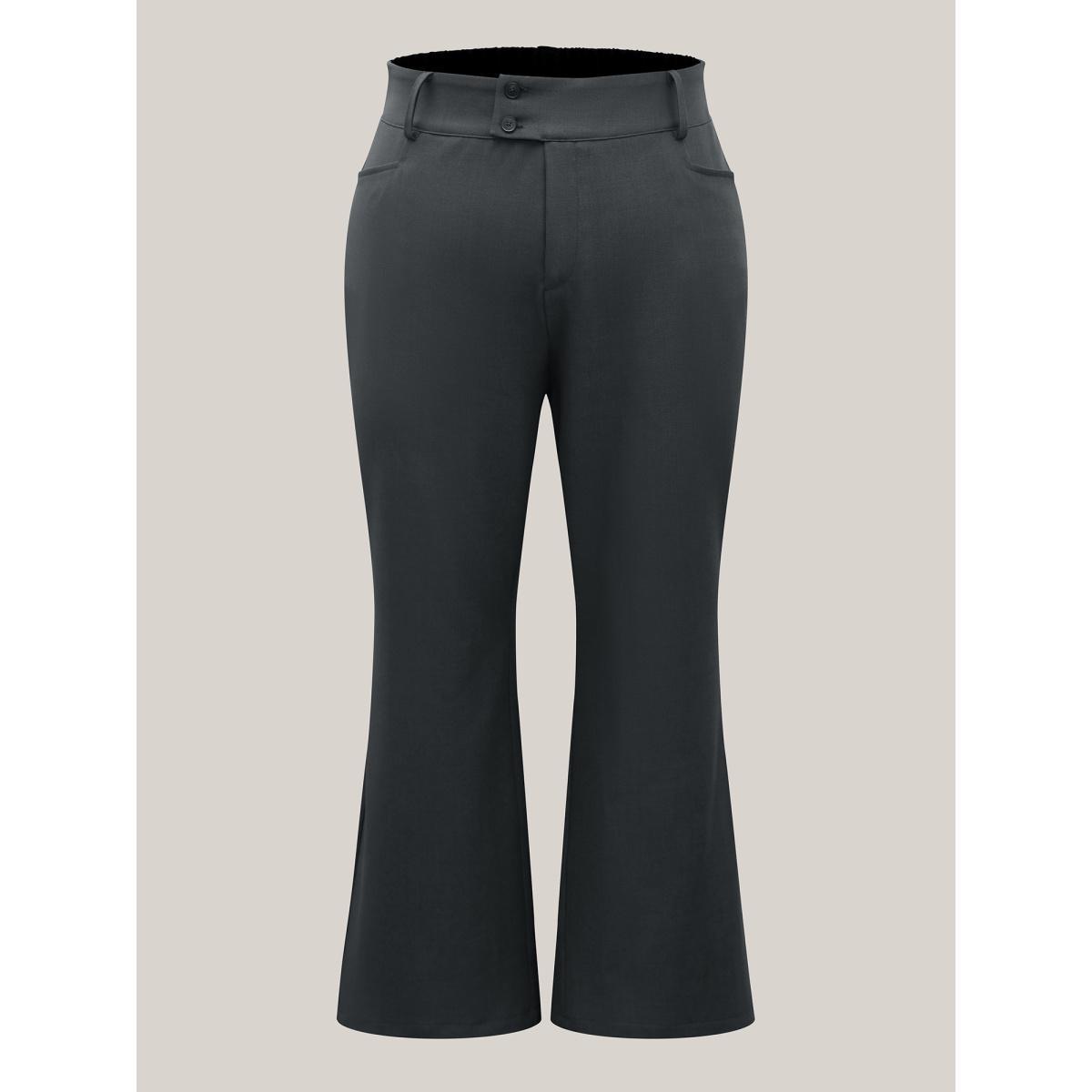 Plus Size Overlap Waist Buckles Classic Bootcut Pants Women DimGray At the Office Bootcut Mid Rise Work Pants BloomChic 28/5X Product Image