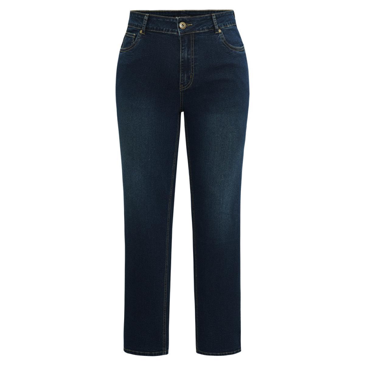 Plus Size Zipper Fly Straight Leg High Rise Jeans Women Indigo Casual Plain Plain High stretch Pocket Jeans BloomChic 20/2X Product Image