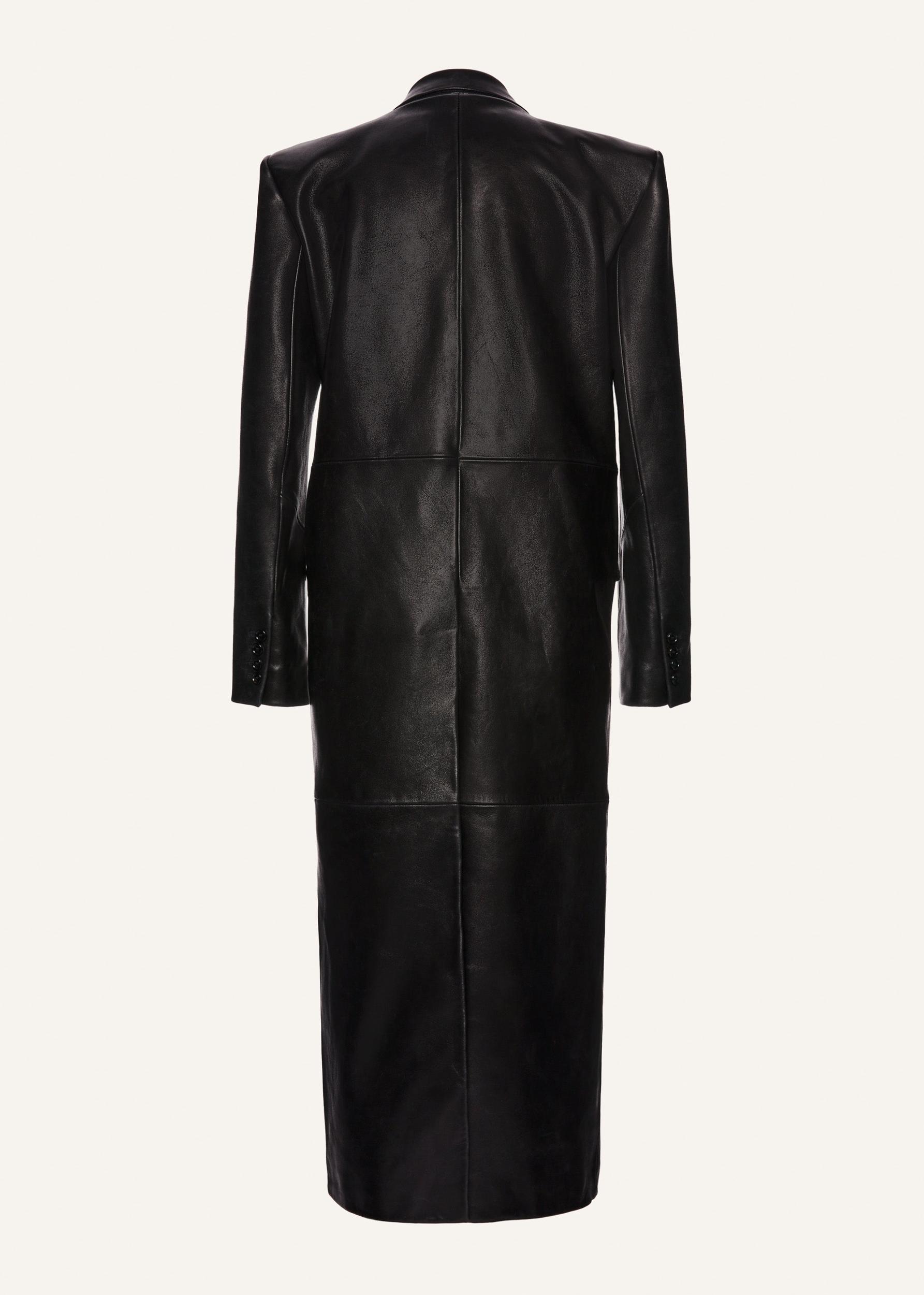 Long leather tailored coat in black Product Image