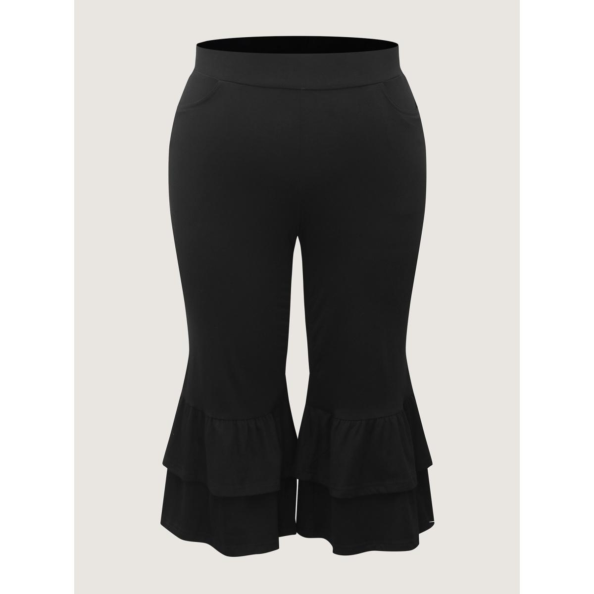 Plus Size Layered Ruffled Flare Hem Pants Women Black Bodycon Mid Rise Everyday-Elegant Pants BloomChic 26/4X Product Image