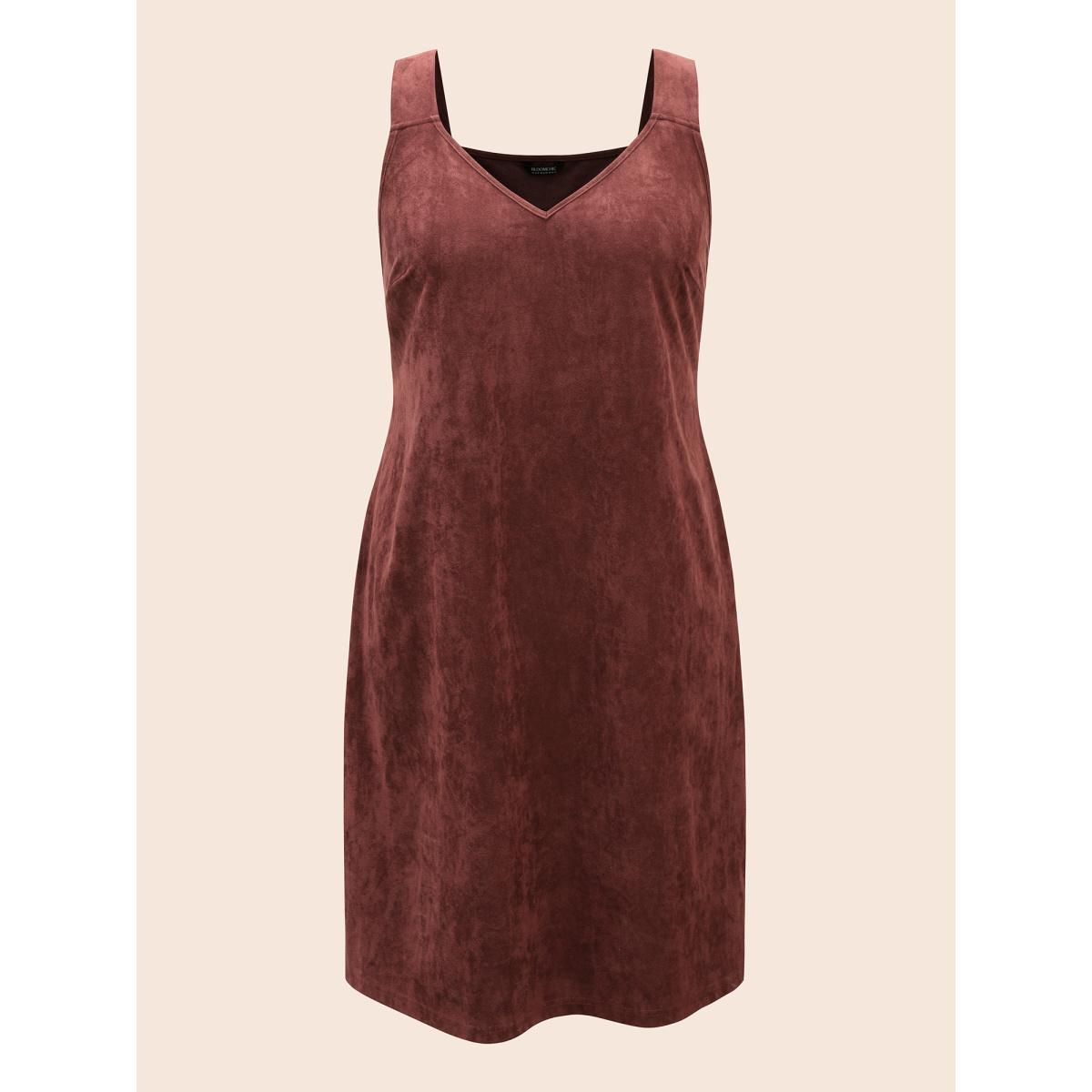 Plus Size Faux Suede Pocket Overall Dress Burgundy Women Casual Eyelet V-neck Sleeveless Curvy BloomChic 30/6X Product Image