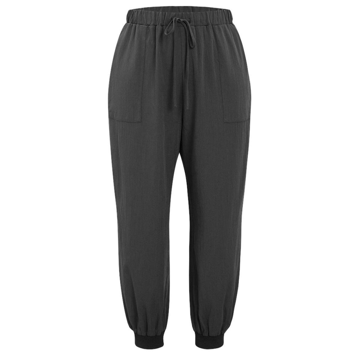 Plus Size Plain Drawstring High Waist Pocket Carrot Pants Women Black Casual High Rise Dailywear Pants BloomChic 30/6X Product Image