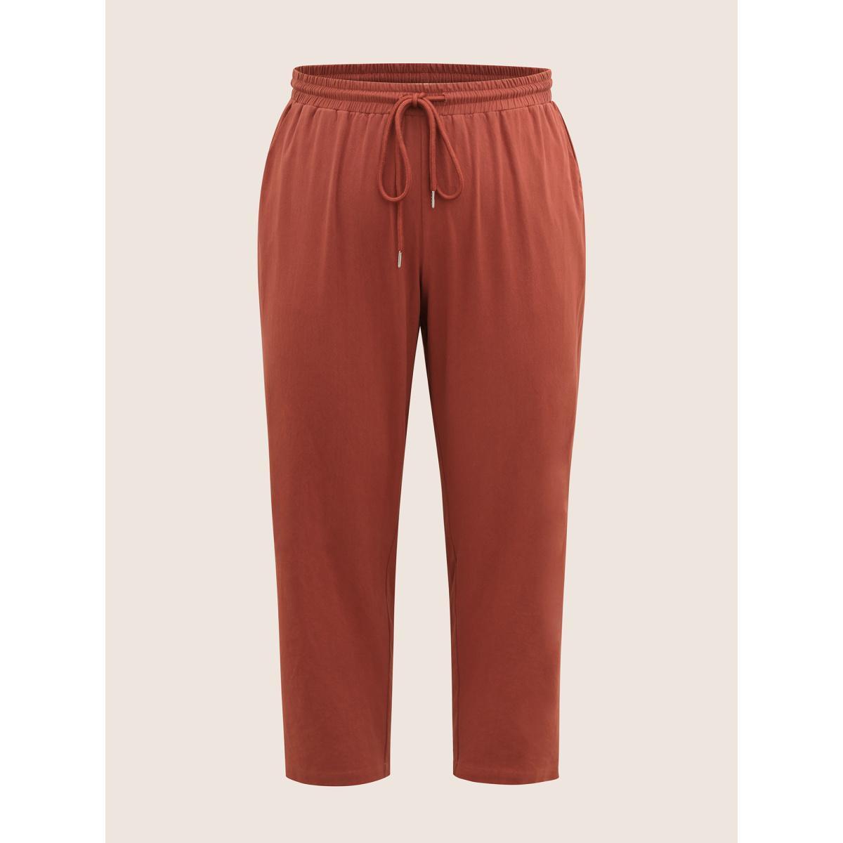 Plus Size Solid Color Drawstring Pencil Pants Women Maroon Casual Loose High Rise Everyday Pants BloomChic 10/M Product Image