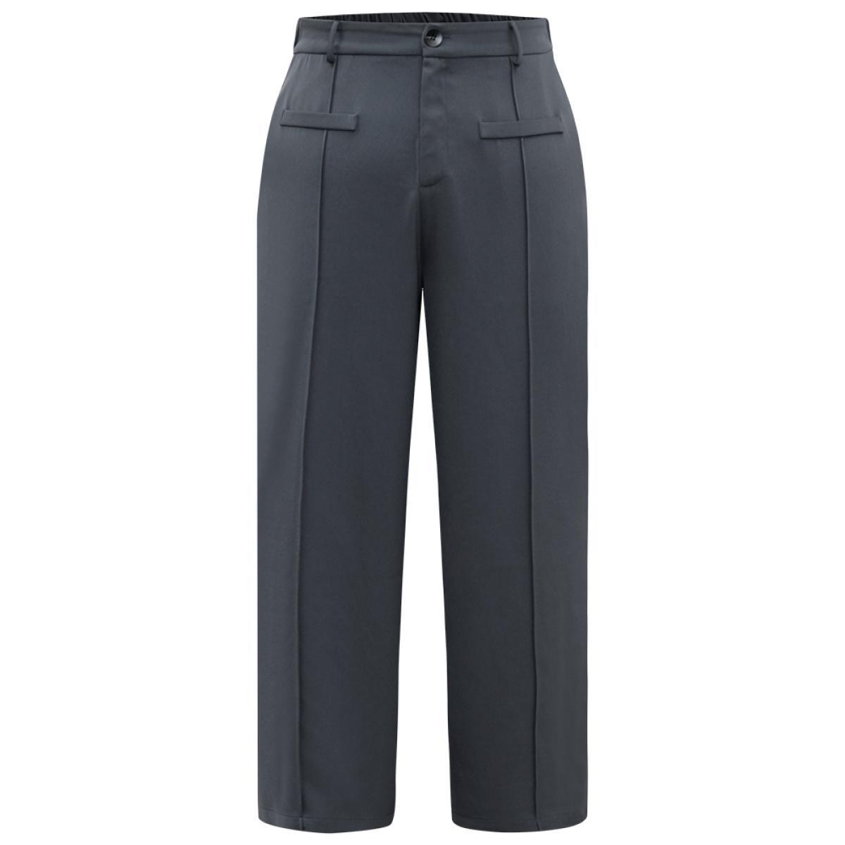 Plus Size Static-Free Plain High Rise Elastic Waist Pants Women DimGray Office Straight Leg High Rise Work Pants BloomChic 14-16/1X Product Image