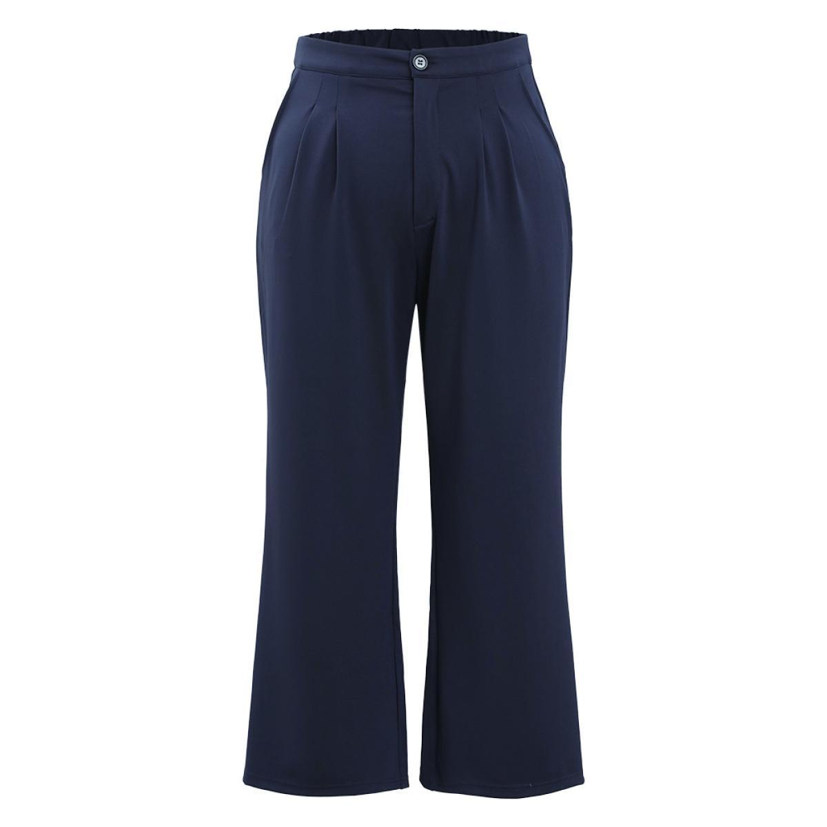 Plus Size Plain Pleated High Rise Pocket Pants Women Indigo Office High Rise Work Pants BloomChic 18-20/2X Product Image
