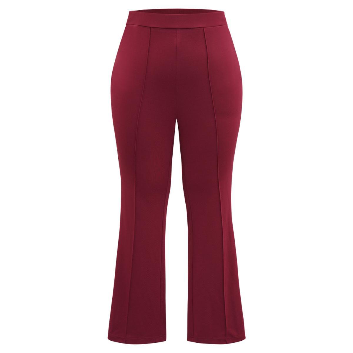 Plus Size Solid Elastic Waist Bootcut Skinny Pants Women Scarlet Office Bootcut High Rise Work Pants BloomChic 22-24/3X Product Image