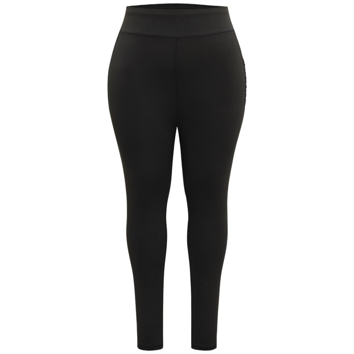 Plus Size Patchwork Glitter Pocket Leggings Women Black Elegant High stretch Skinny High Rise Dailywear Leggings BloomChic 10/M Product Image