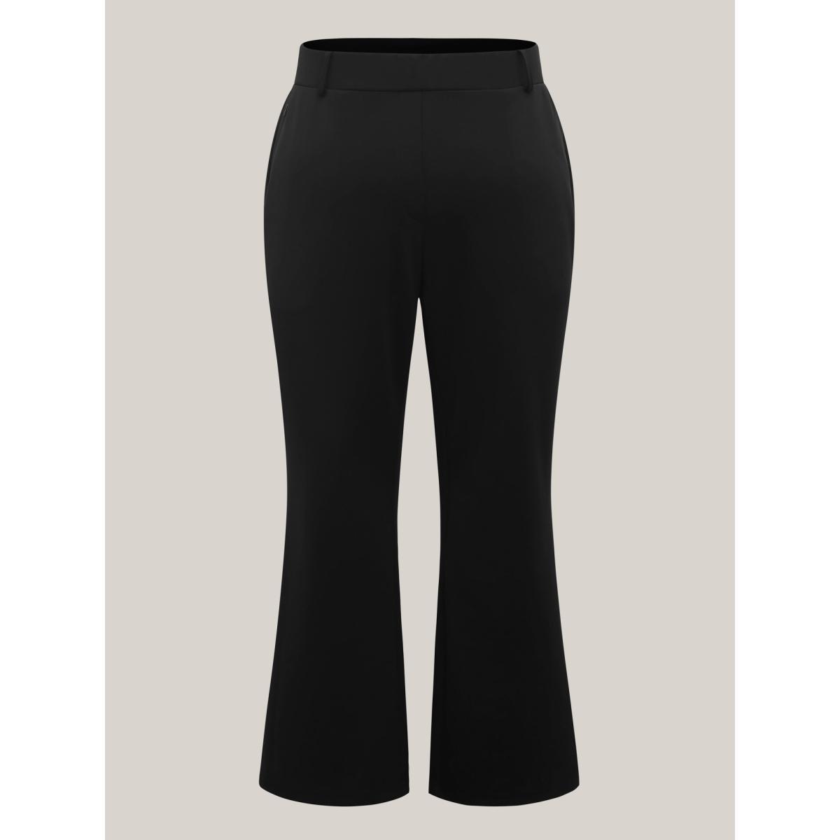 Plus Size High Rise Solid Pleated Bootcut Pants Women Black Work From Home Bootcut High Rise Work Pants BloomChic 18-20/2X Product Image