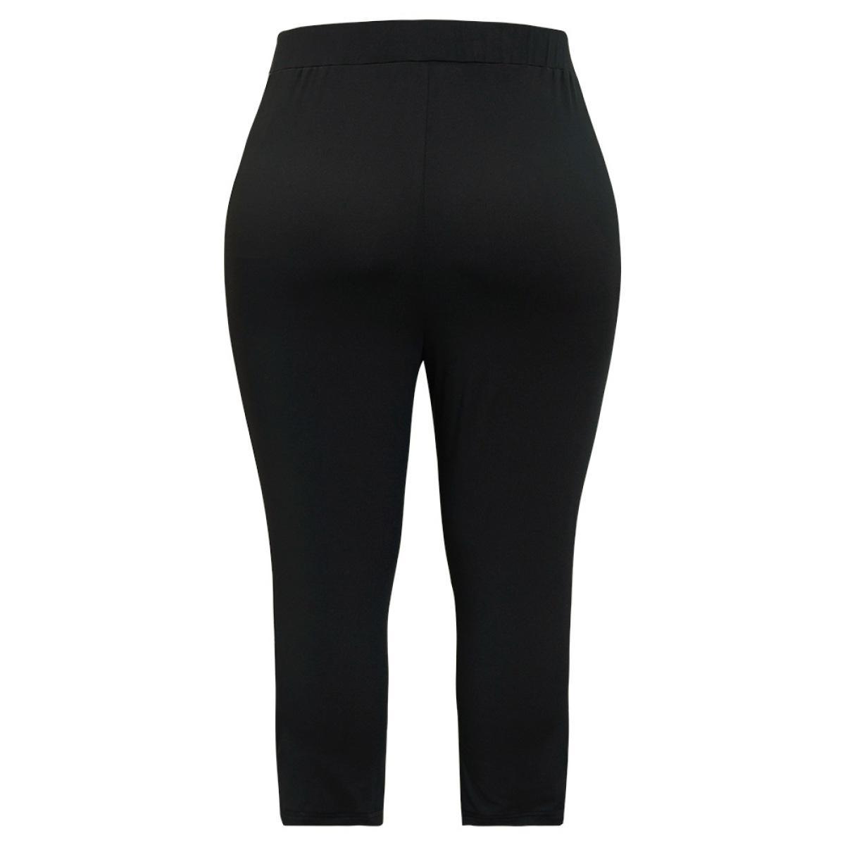 Plus Size Two Tone Cut Out Skinny Leggings Women Black Casual High stretch Skinny High Rise Dailywear Leggings BloomChic 12/L Product Image