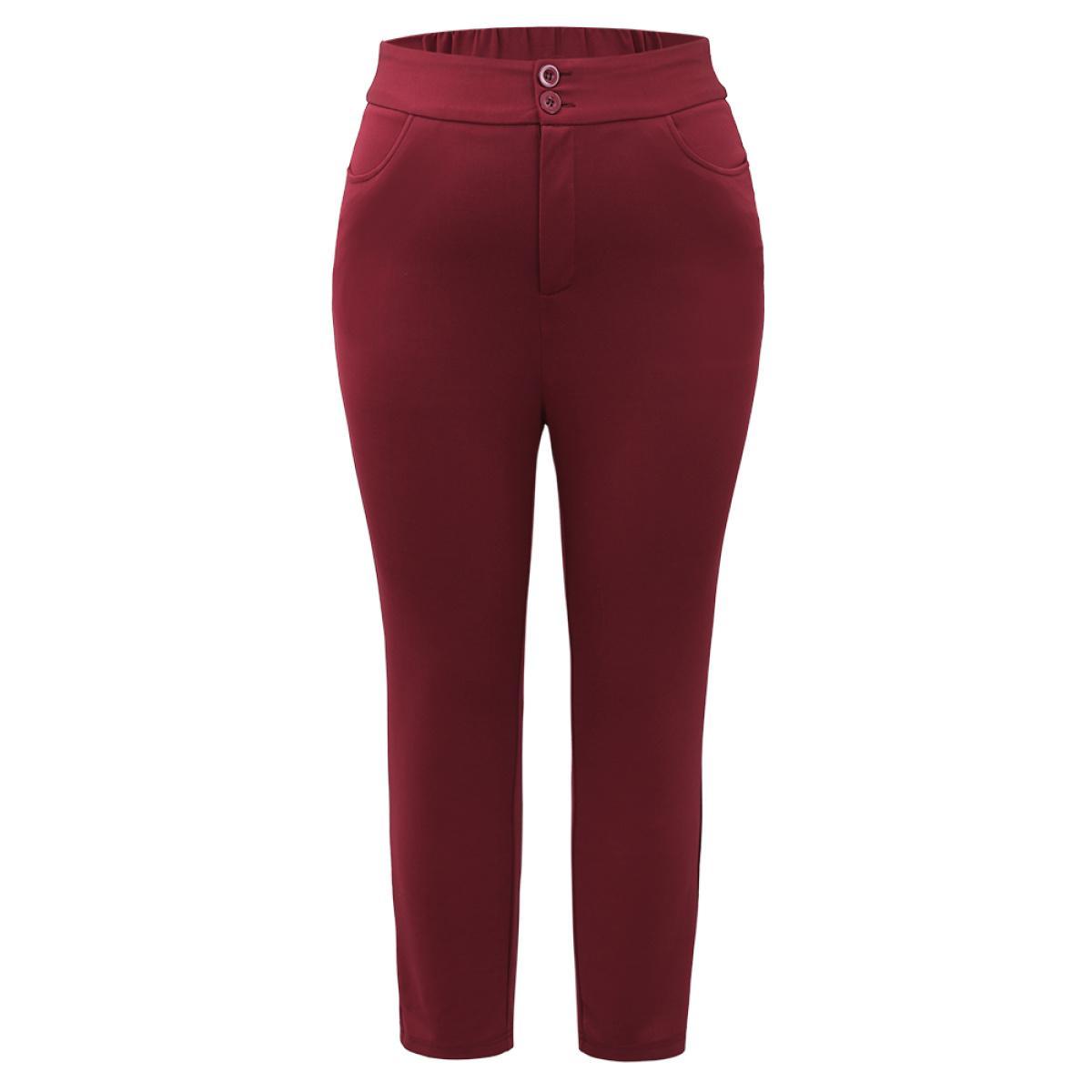 Plus Size Mid Rise Pocket Button Up Pants Women Scarlet Office Skinny Mid Rise Work Pants BloomChic 26/4X Product Image