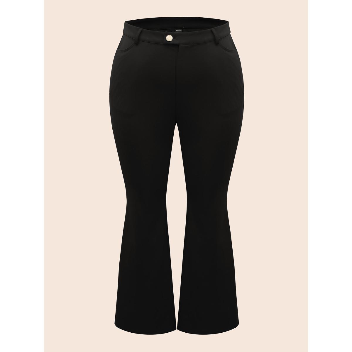 Plus Size Medium Stretch Buckle Detail Bootcut Pants Women Black At the Office Bootcut Mid Rise Work Pants BloomChic 22-24/3X Product Image