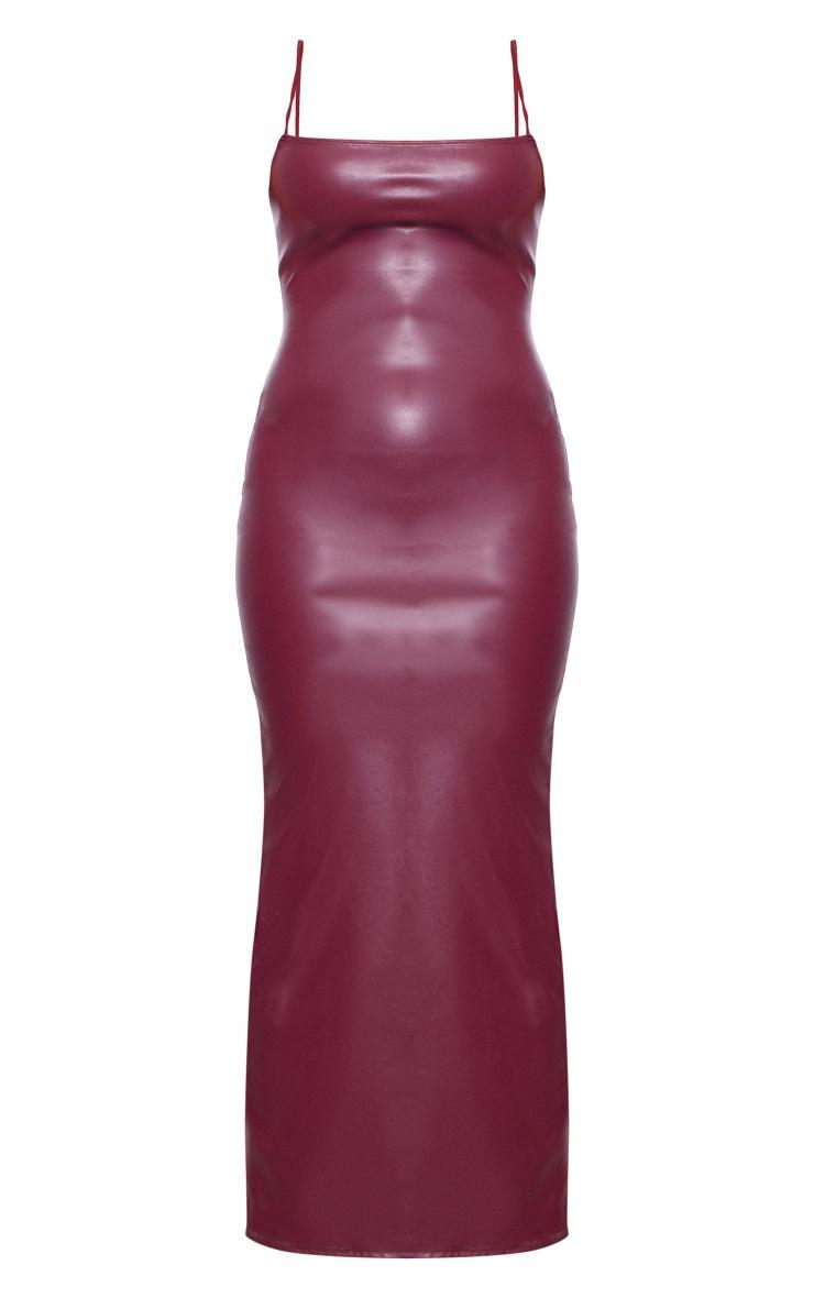 Cherry Red Faux Leather Spaghetti Strap Midi Dress Product Image