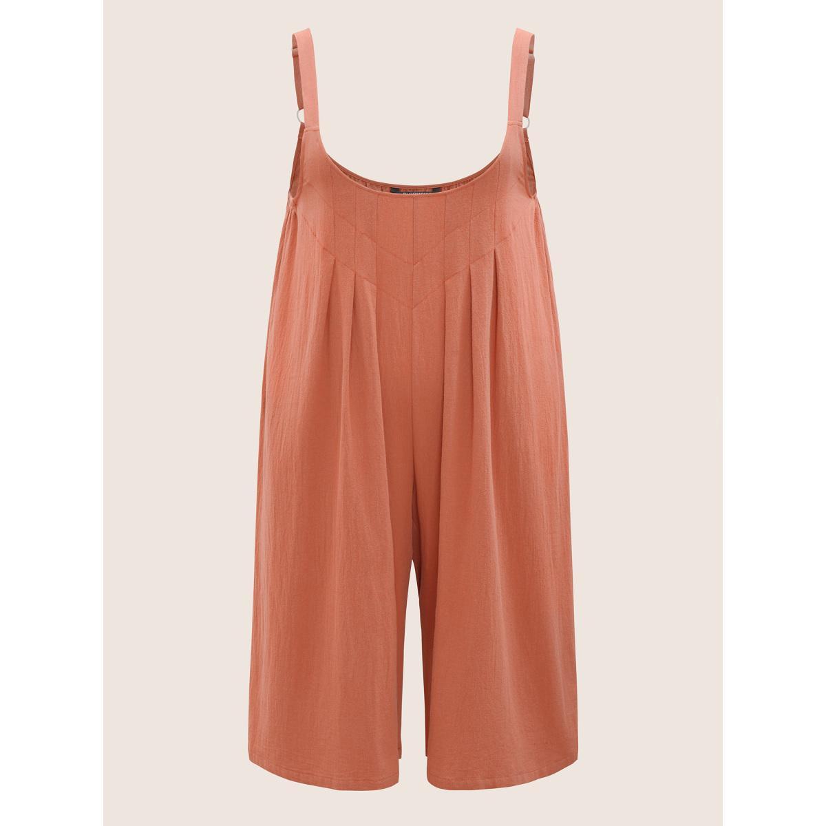 Plus Size Rust Solid Texture Pleated Adjustable Straps Jumpsuit Women Casual Sleeveless Non Everyday Loose Jumpsuits BloomChic 30/6X Product Image
