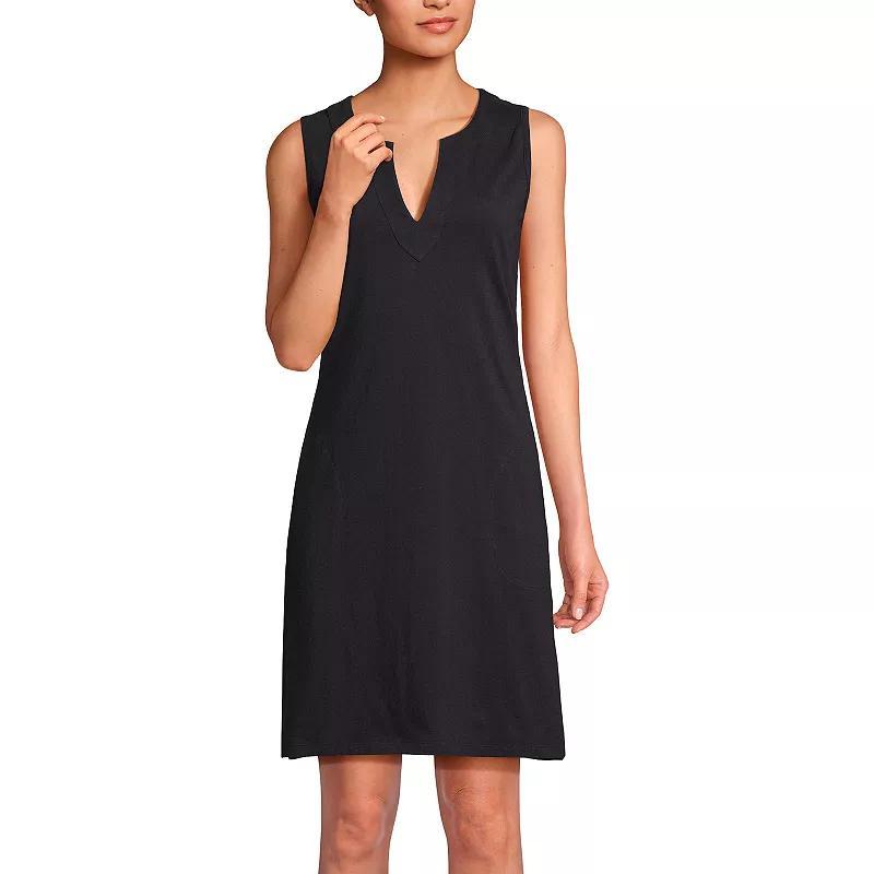 Women's Lands' End Splitneck Swim Cover-Up Dress, Size: Medium, Navy White Paisley Product Image