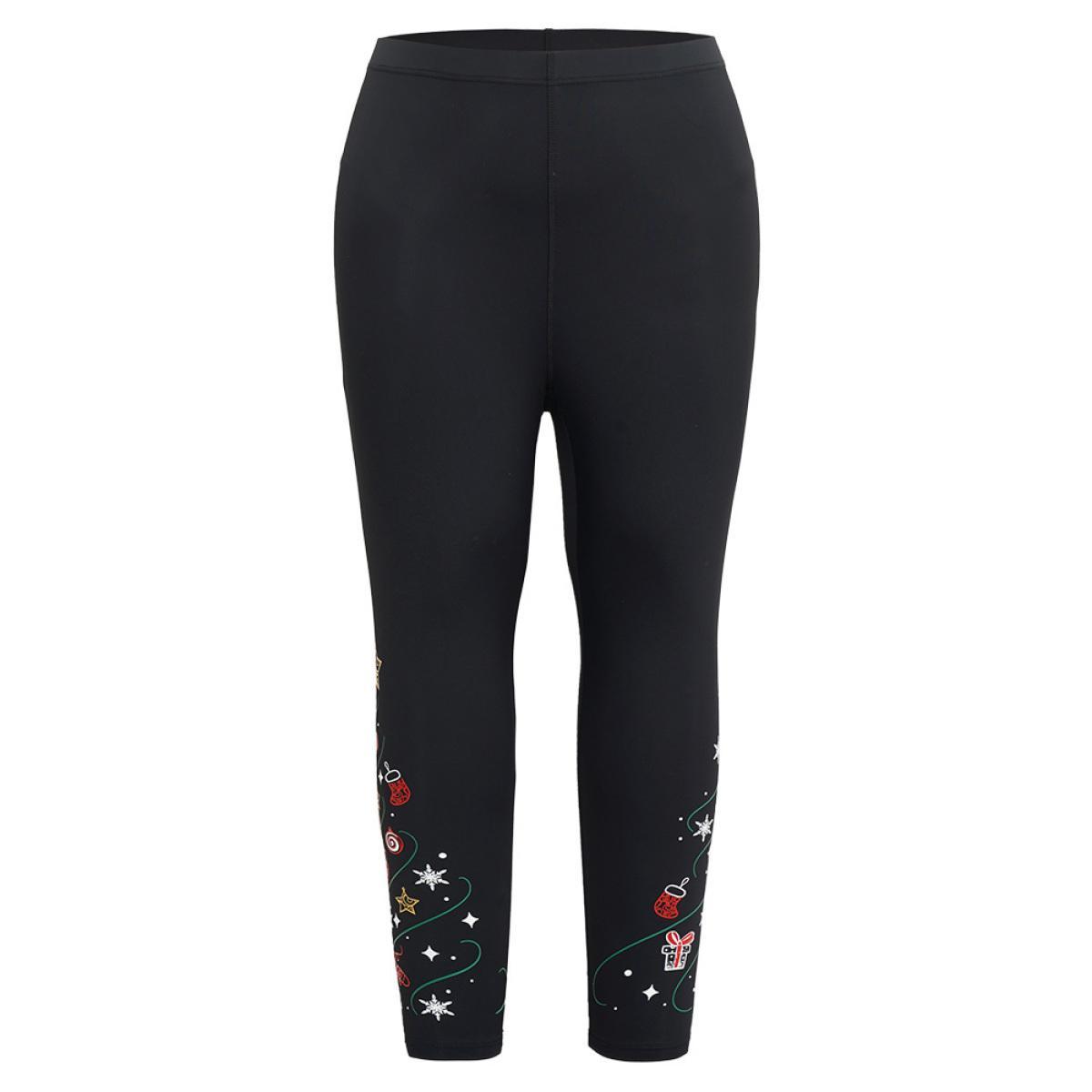 Plus Size Christmas Print High Rise Skinny Leggings Women Black Party High stretch Skinny High Rise Festival-Christmas Leggings BloomChic 26/4X Product Image