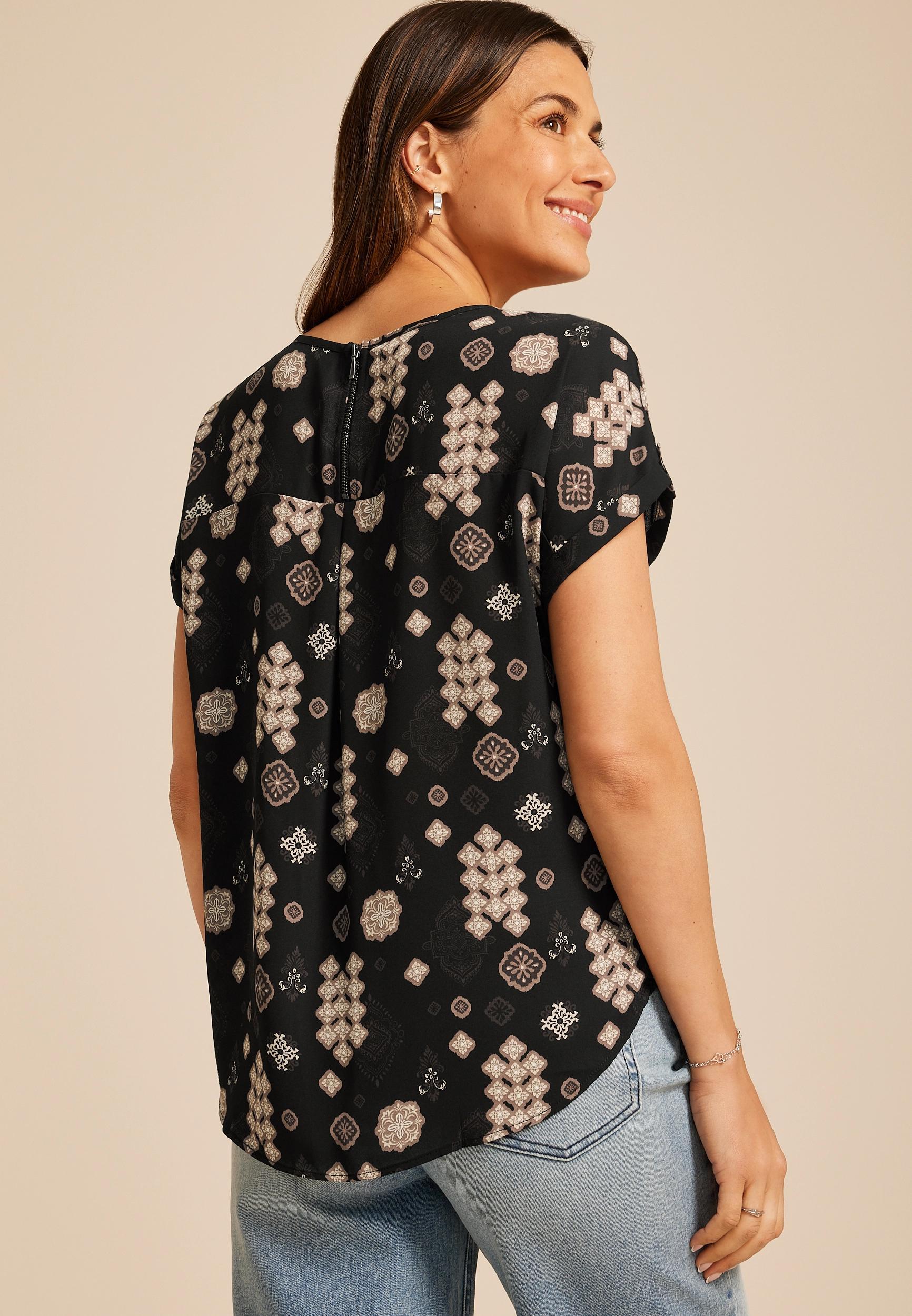 Delton Geo Print Zipper Back Blouse Product Image