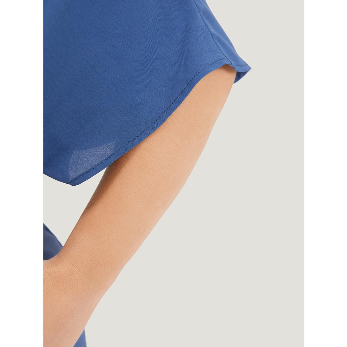 Plus Size Solid Surplice Neck Gathered Twist Front Batwing Sleeve Dress DarkBlue Women Elegant Knotted V-neck Half Sleeve Curvy Knee Dress BloomChic 26/4X Product Image