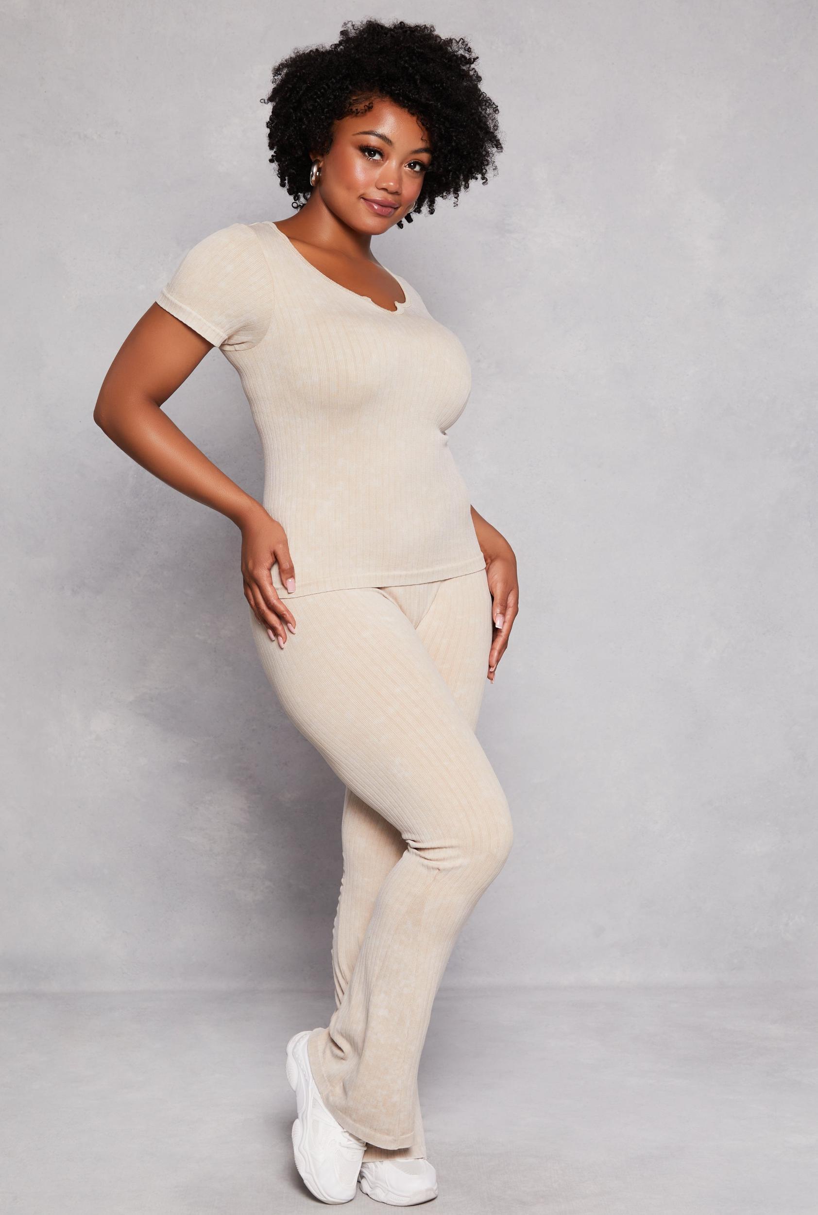 Womens Plus Size Ribbed High Waist Flare Pants Product Image