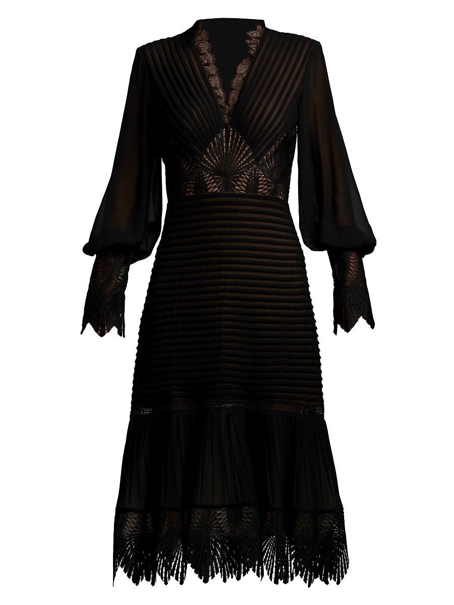 Womens Chiffon Lace Ribbed Midi-Dress Product Image