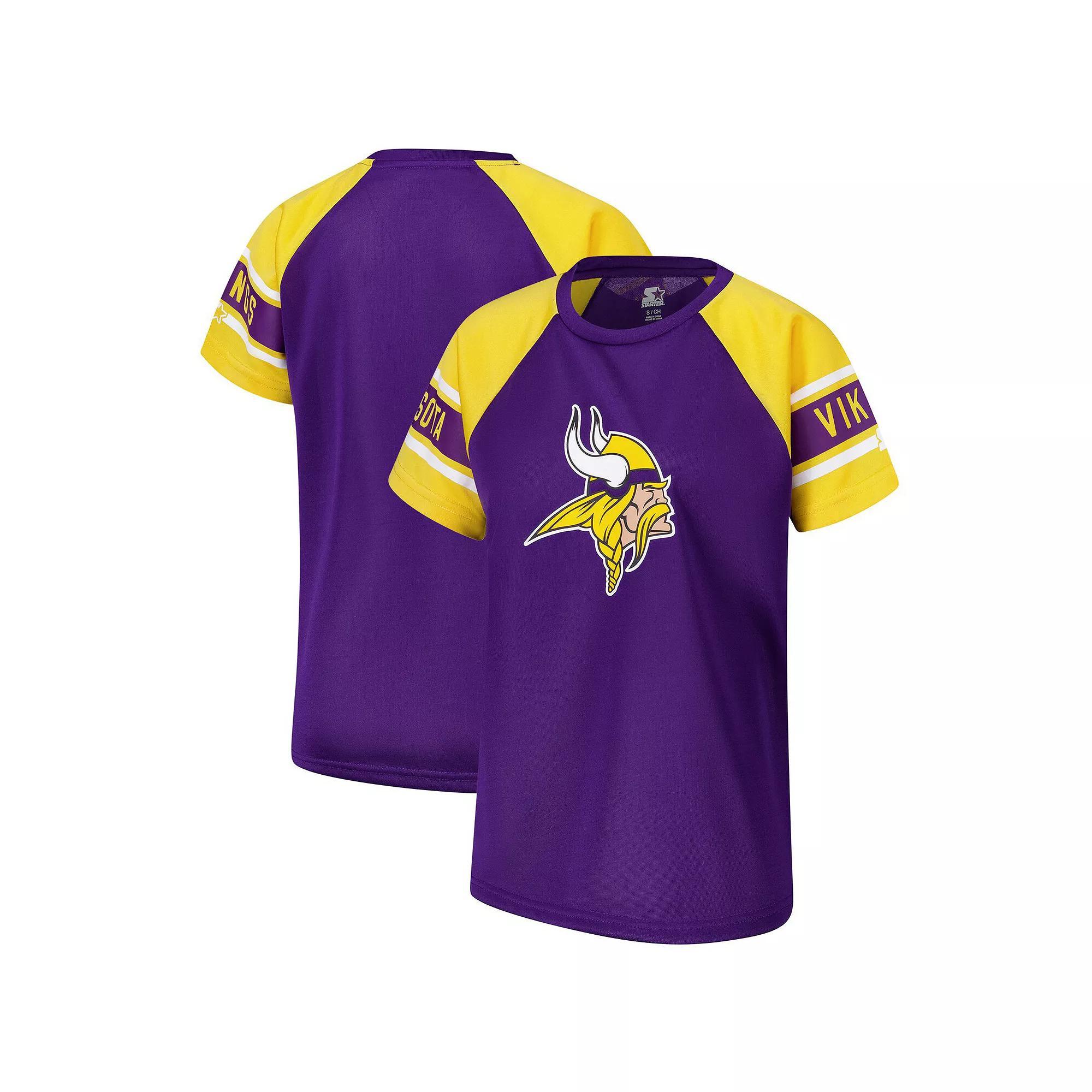 Women's Starter Purple Minnesota Vikings 1st Rounder Color Block Raglan Top, Size: Large Product Image