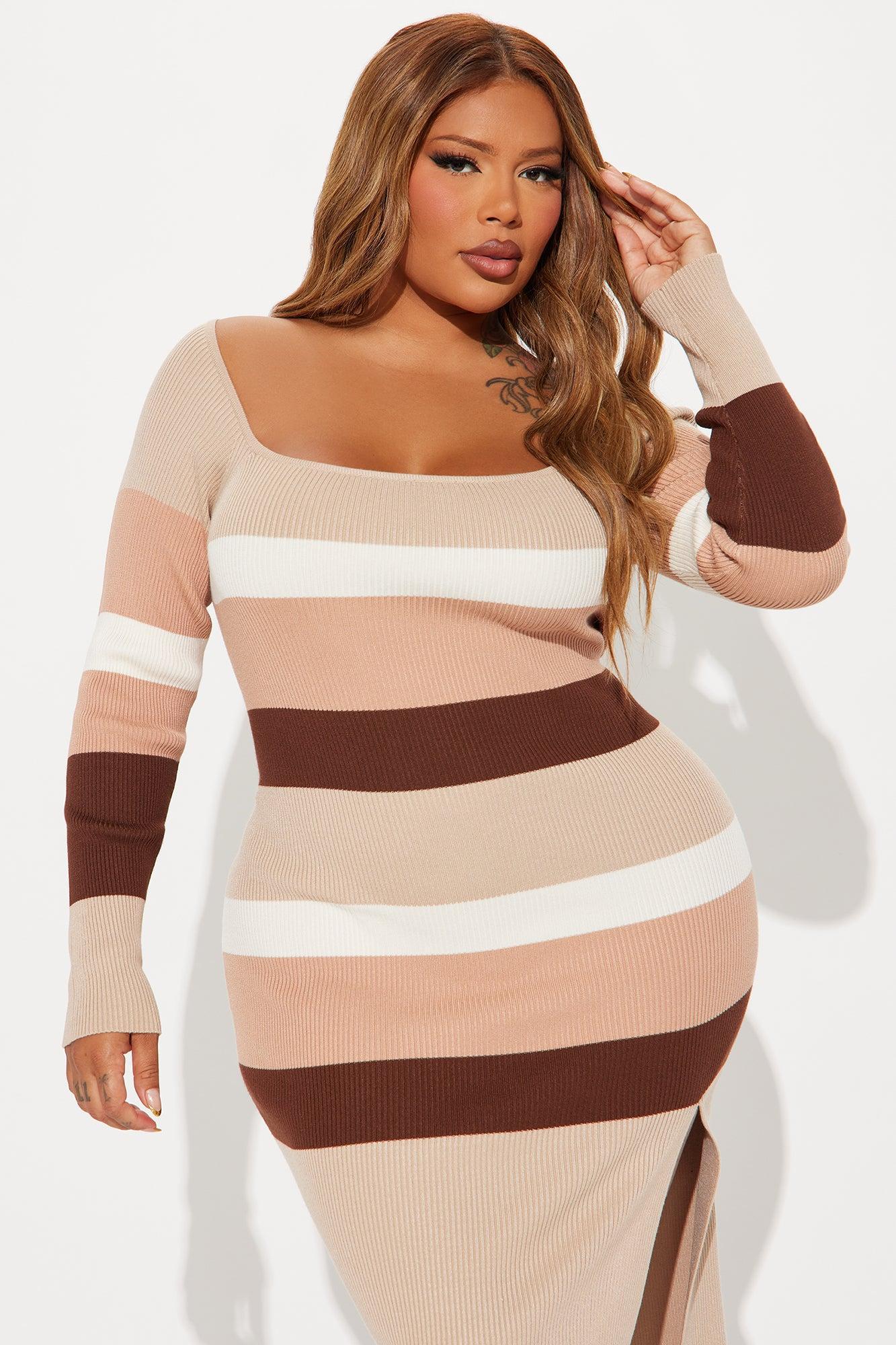 Willow in the Wind Striped Midi Dress - Taupe/combo Product Image