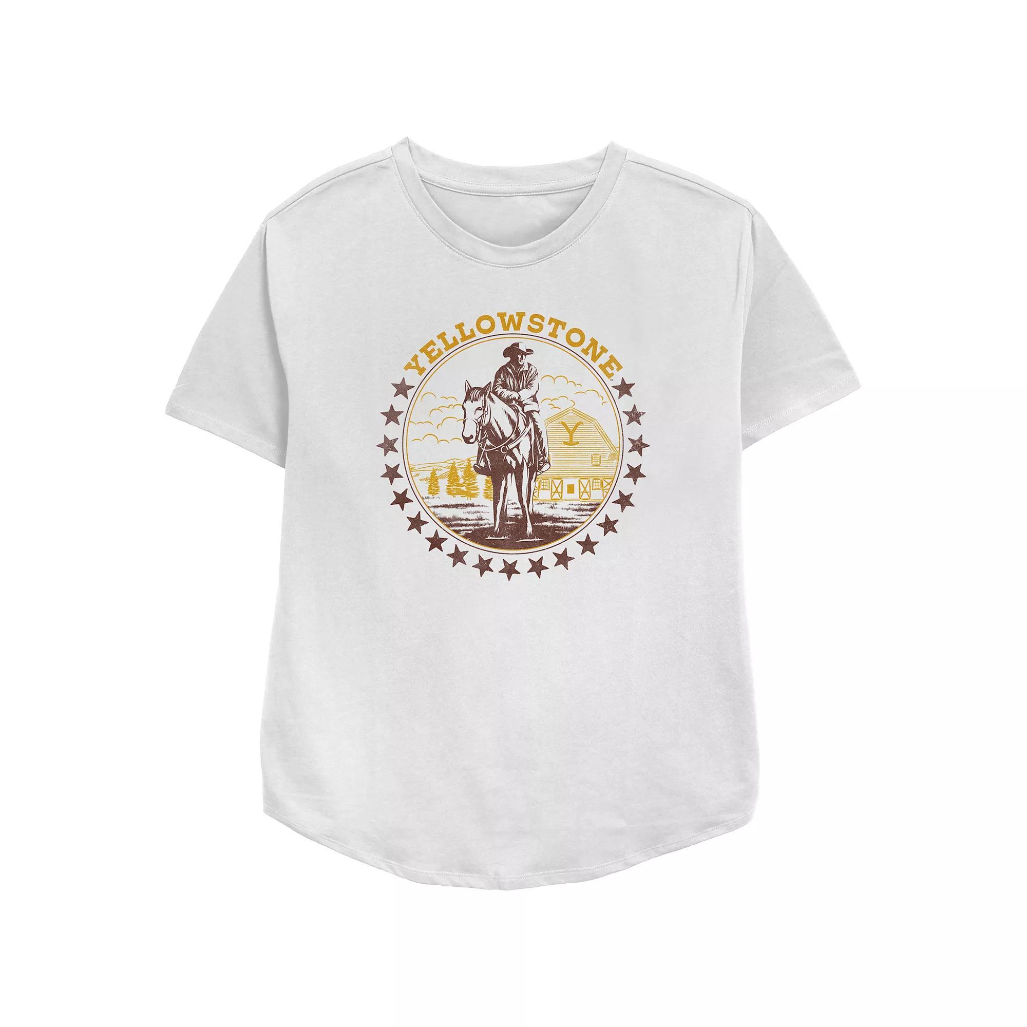 Women's Yellowstone John Dutton Ranch Circle Stars Badge Relaxed Fit Graphic Tee, Girl's, Size: XXL, White Product Image