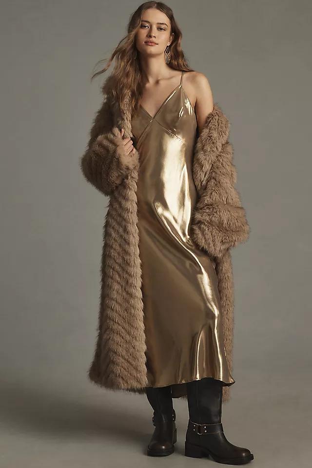 By Anthropologie Metallic V-Neck Midi Slip Dress Product Image