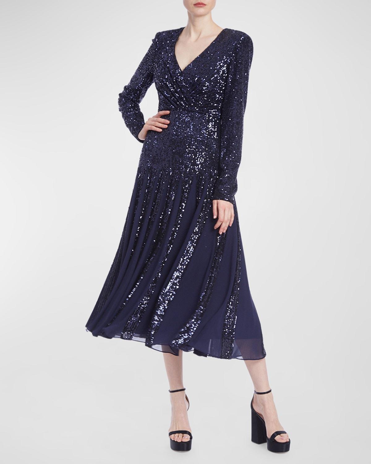 Womens Sequined Pleated Midi-Dress Product Image