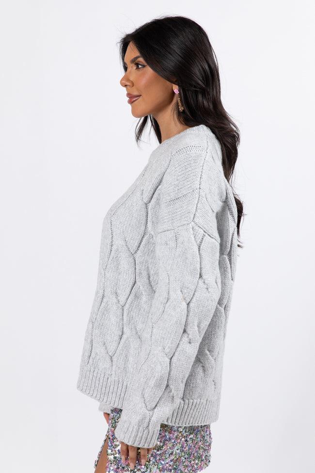Steer Me Right Grey Oversized Cable Knit Sweater FINAL SALE Product Image