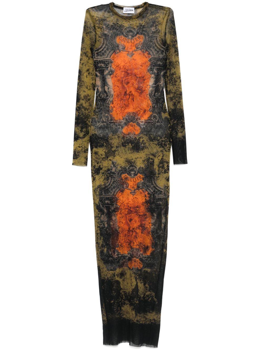 JEAN PAUL GAULTIER Graphic Print Full-length Dress With Long Sleeves In Black Product Image