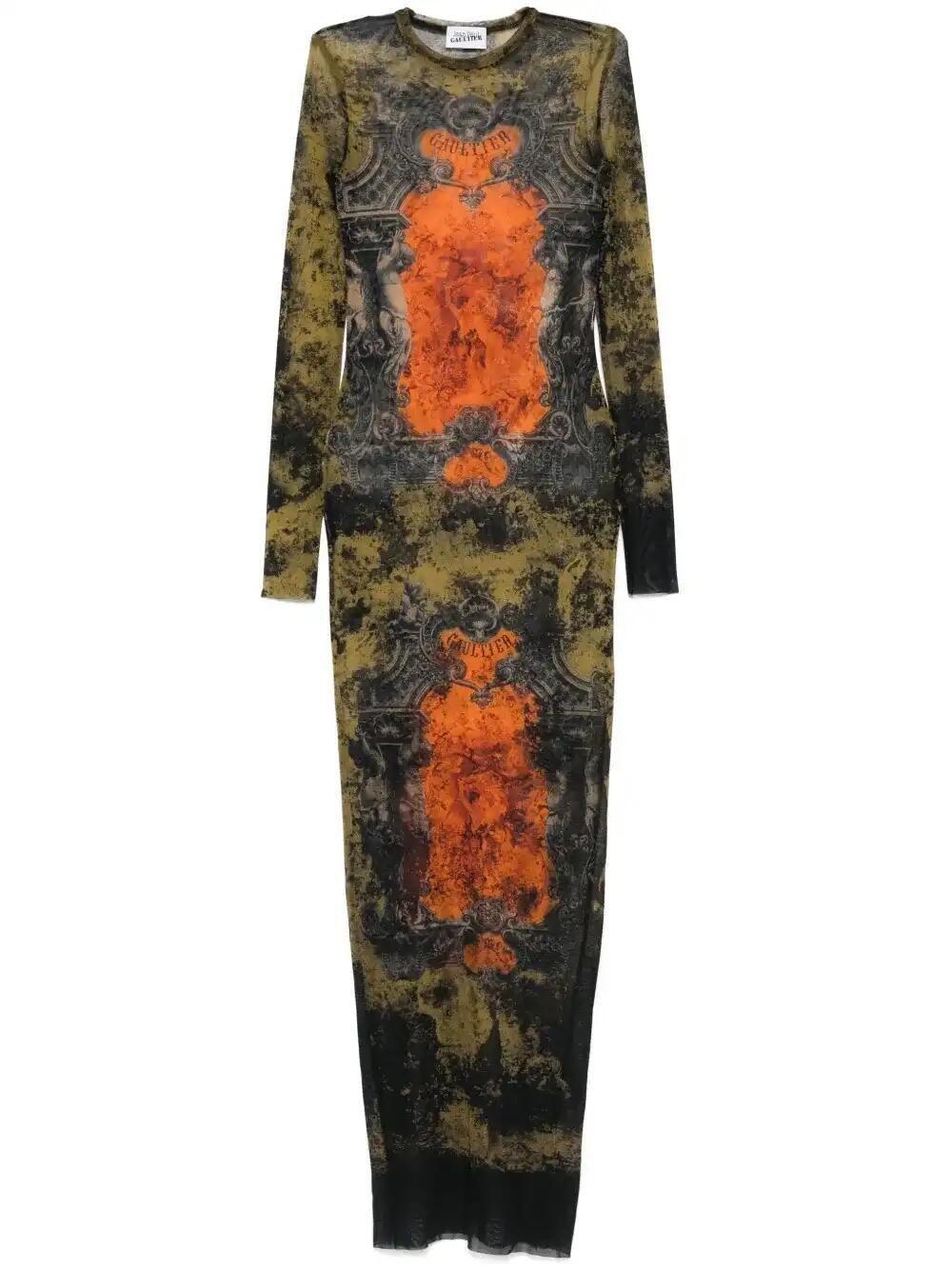 JEAN PAUL GAULTIER Graphic Print Full-length Dress With Long Sleeves In Black Product Image
