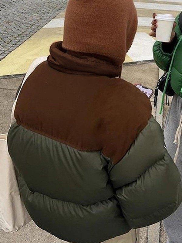 Color Block Zip Up Puffer Jacket Product Image