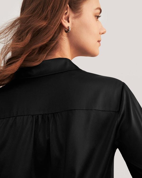 Long Sleeves Collared Silk Blouse Product Image