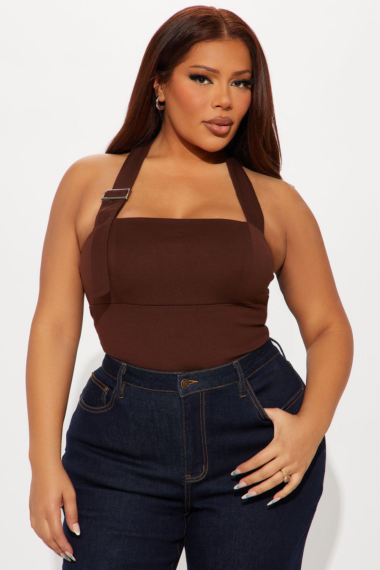 In The Mix Halter Ponte Bodysuit - Brown Product Image