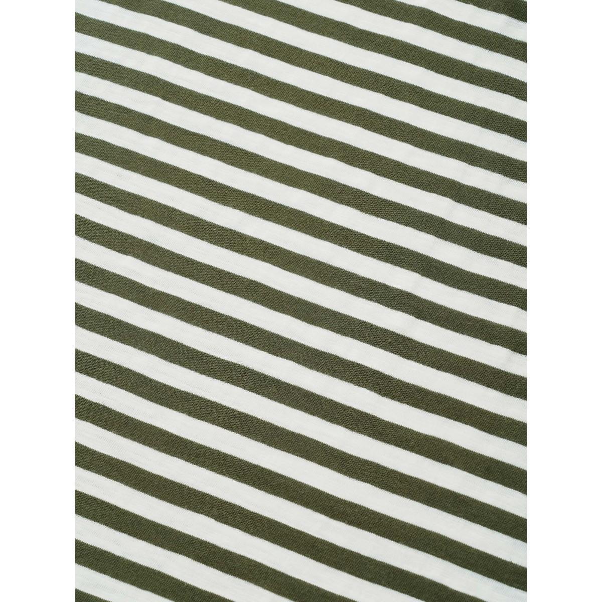 Plus Size Striped Print Notched T-shirt ArmyGreen Women Casual Contrast Striped Notched collar Everyday T-shirts BloomChic 22-24/3X Product Image