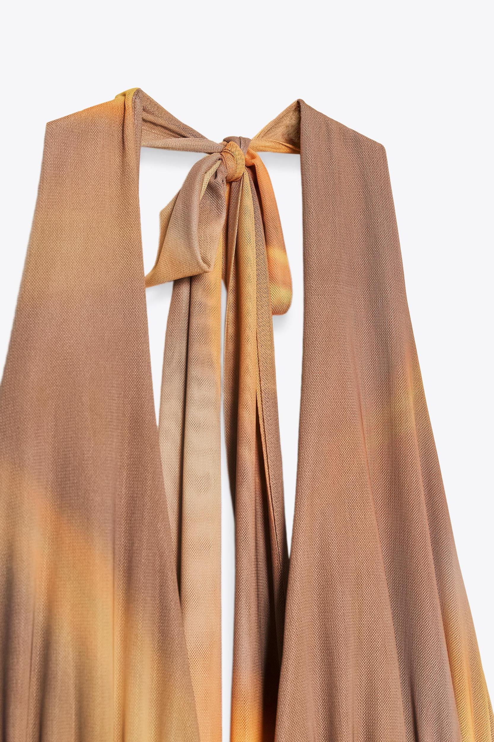 PRINTED TULLE MIDI HALTER DRESS Product Image