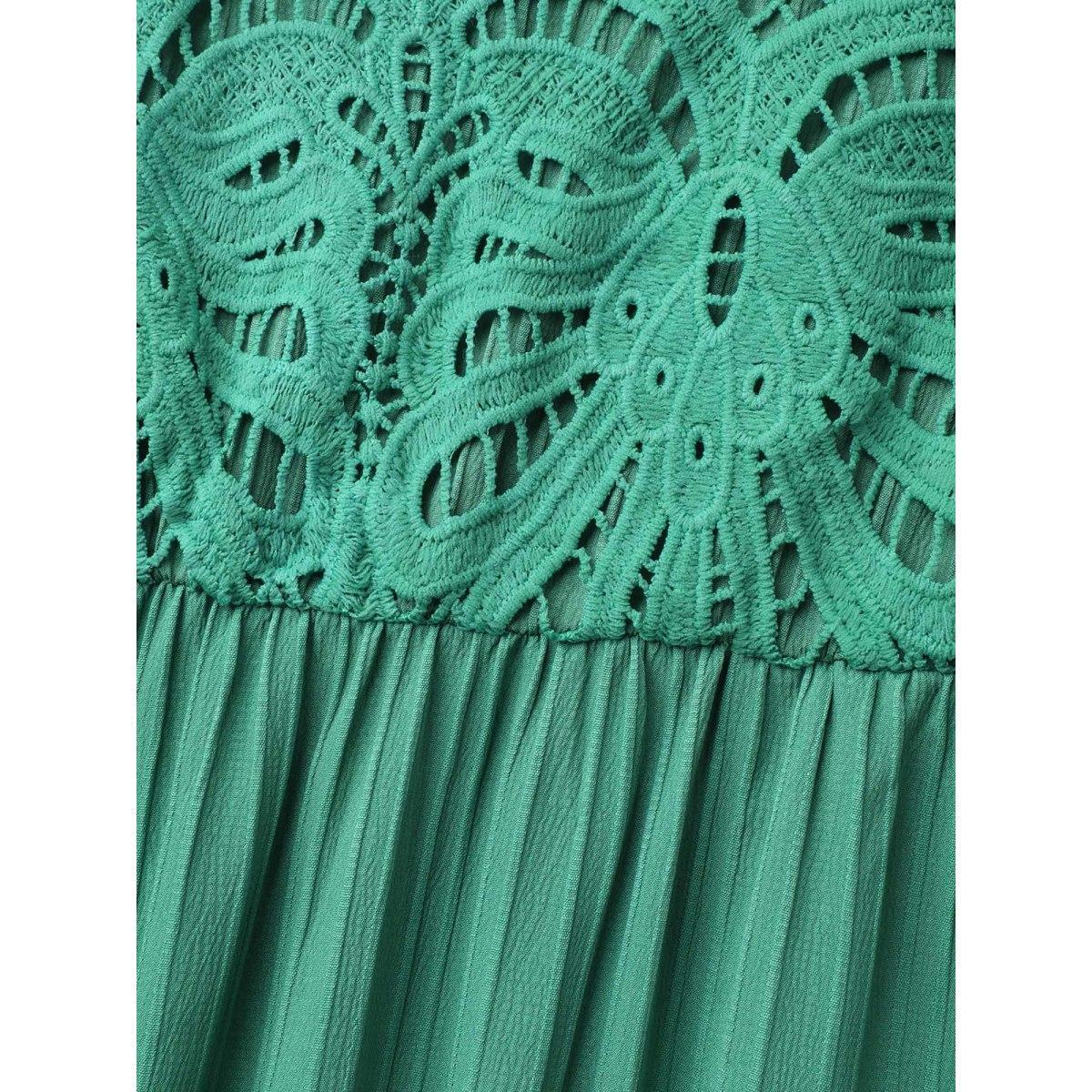 Plus Size Lace Cut-Out Flutter Sleeve Midi Dress Emerald Women Elegant Woven ribbon&lace trim V-neck Cap Sleeve Curvy BloomChic 12/L Product Image