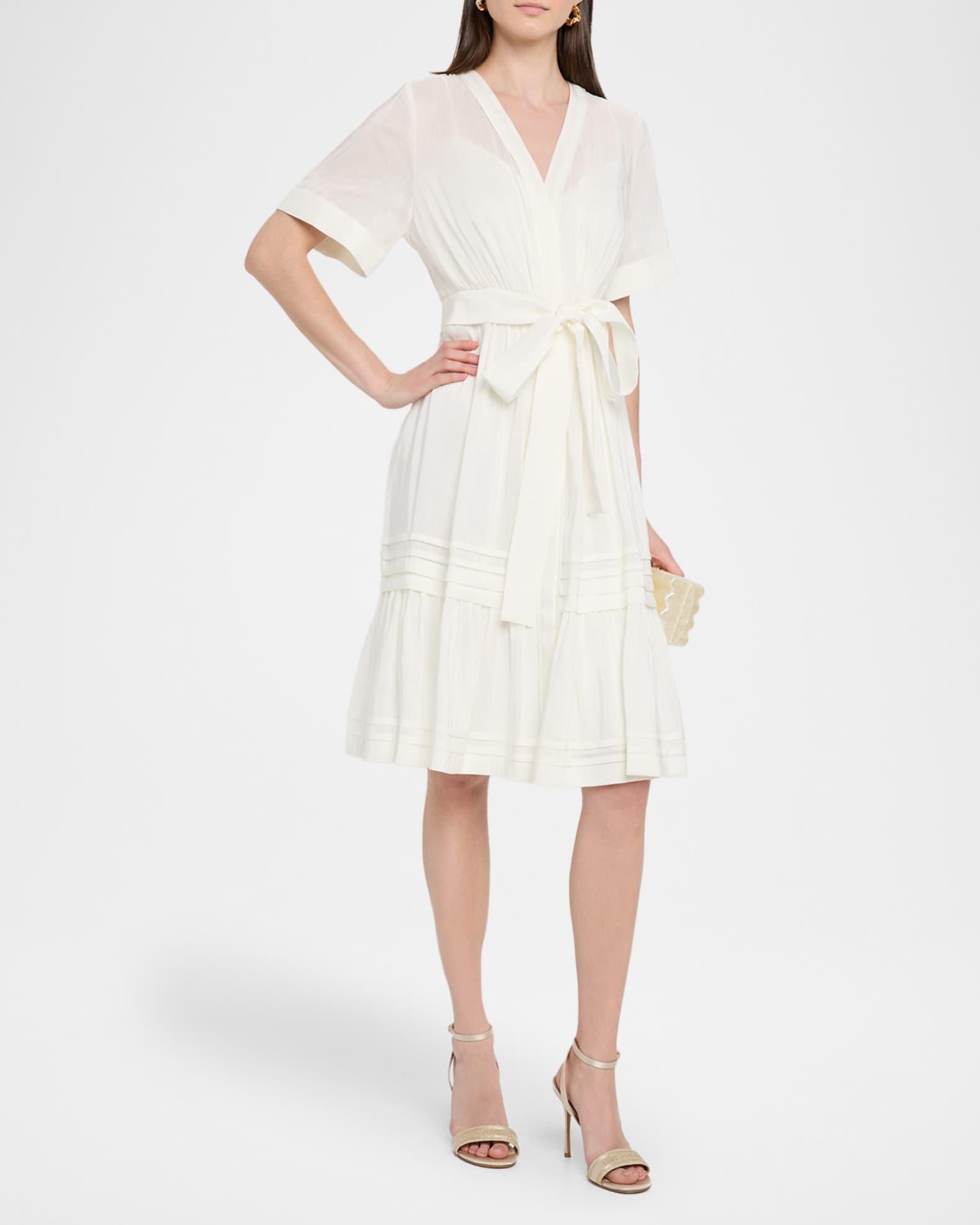 Miranda Pintuck Tiered Linen-Silk Midi Dress Product Image