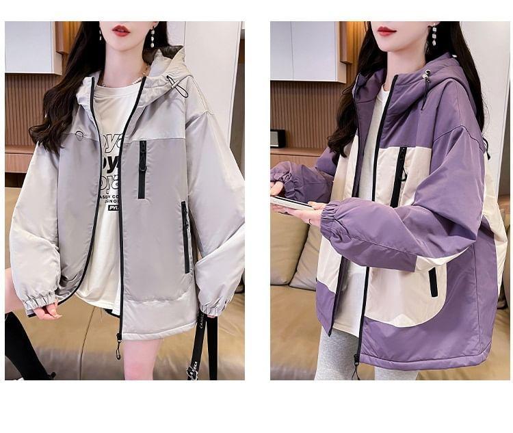 Two Tone Hooded Zip-Up Jacket Product Image