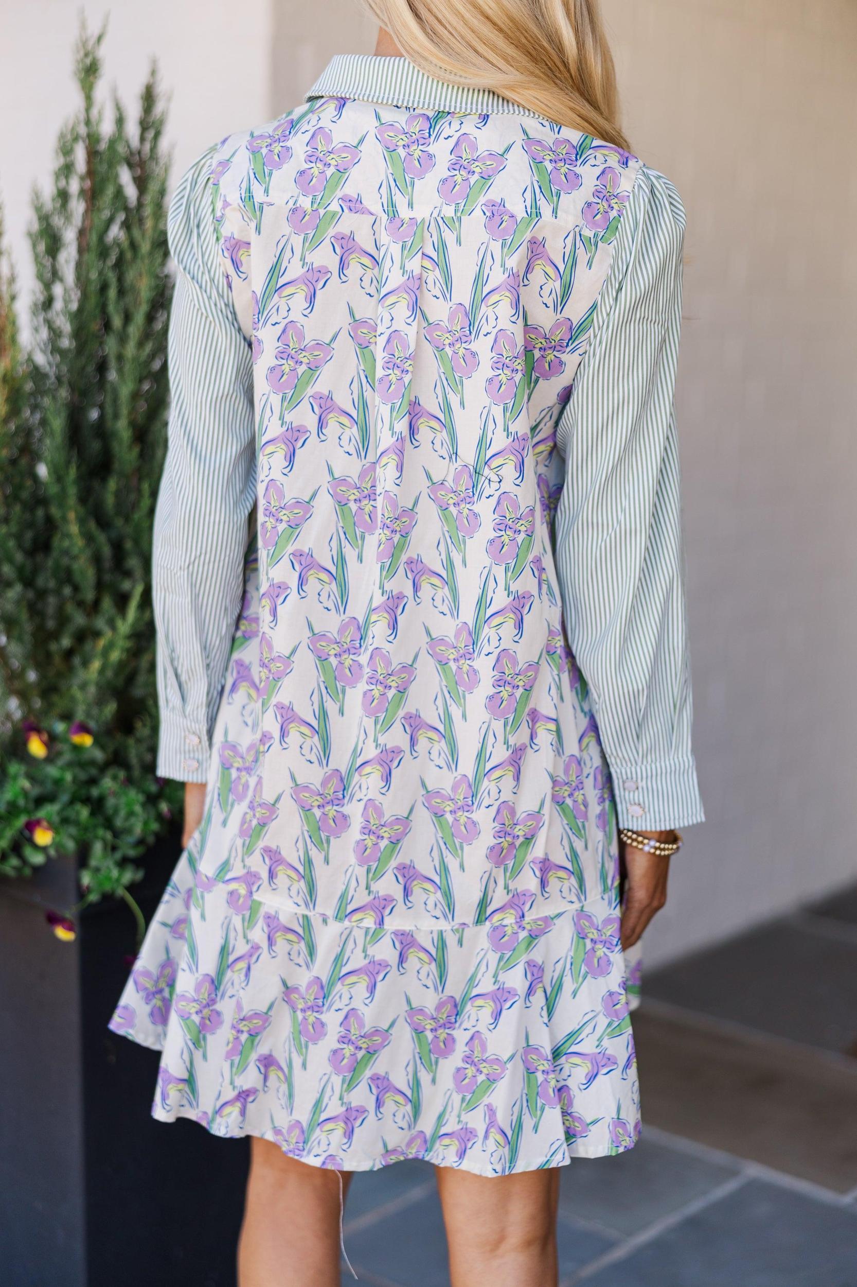 All Your Own Green Mixed Floral Shirt Dress Female Product Image
