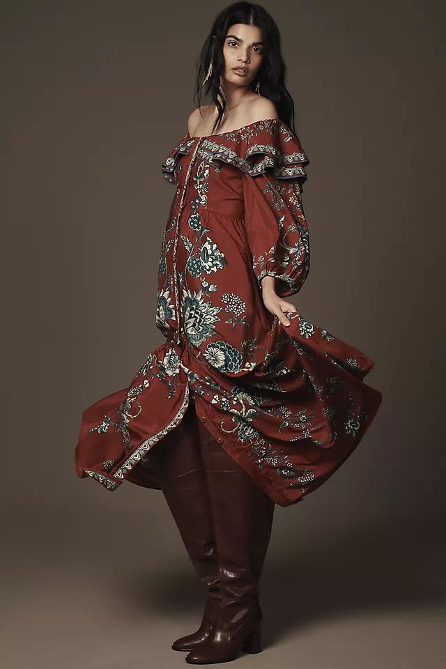 Farm Rio Long-Sleeve Off-The-Shoulder Ruffled Maxi Dress Product Image
