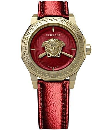 38mm Medusa Deco Watch with Leather Strap, Red Product Image