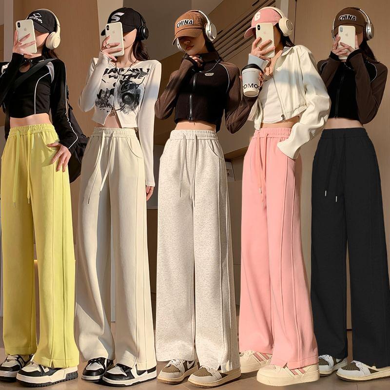 High Waist Plain Wide Leg Sweatpants Product Image