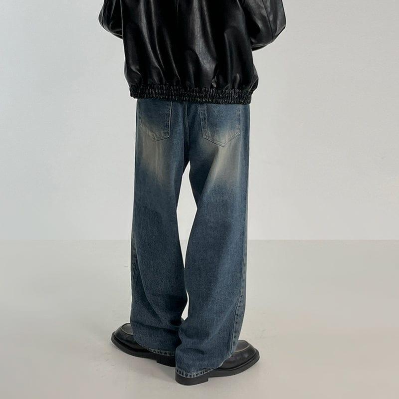 RT No. 6510 WASHED BLUE DENIM WIDE STRAIGHT JEANS Product Image