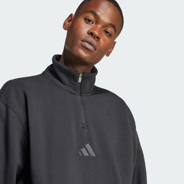 adidas ALL SZN Fleece 1/4-Zip Crew Sweatshirt Dark Blue XS Mens Product Image