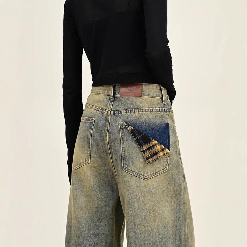 Mid Rise Washed Wide Leg Jeans Product Image