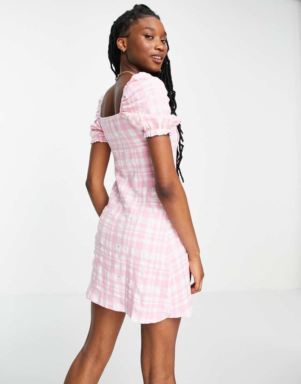 Stradivarius milkmaid seersucker mini dress with slit detail Product Image