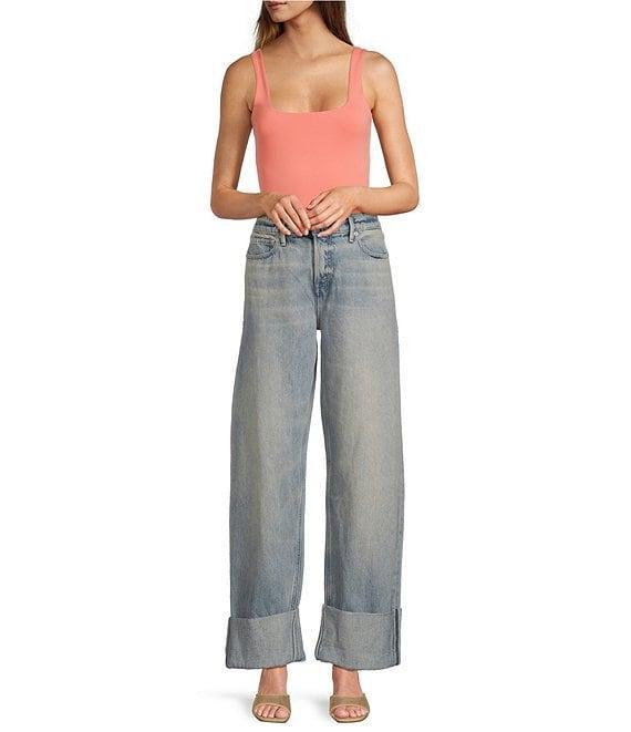Good American Scuba Knit Modern Square Neck Sleeveless Wide Strap Tank Bodysuit Product Image